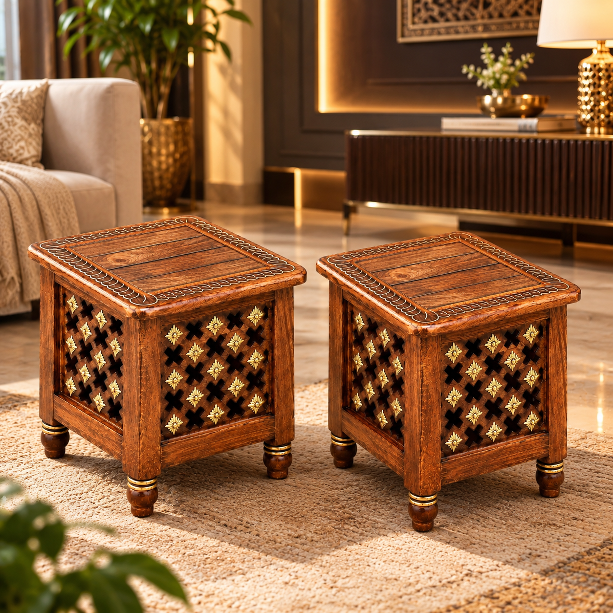 Handcrafted Wooden Decorative Stool