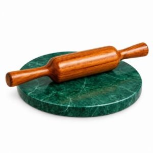 Shinsco wooden belan with green marble chakla for roti making