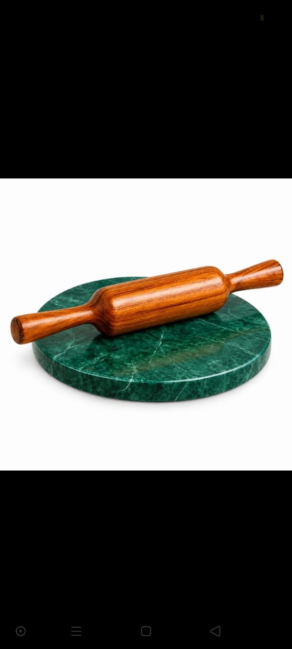 Shinsco wooden belan with green marble chakla for roti making