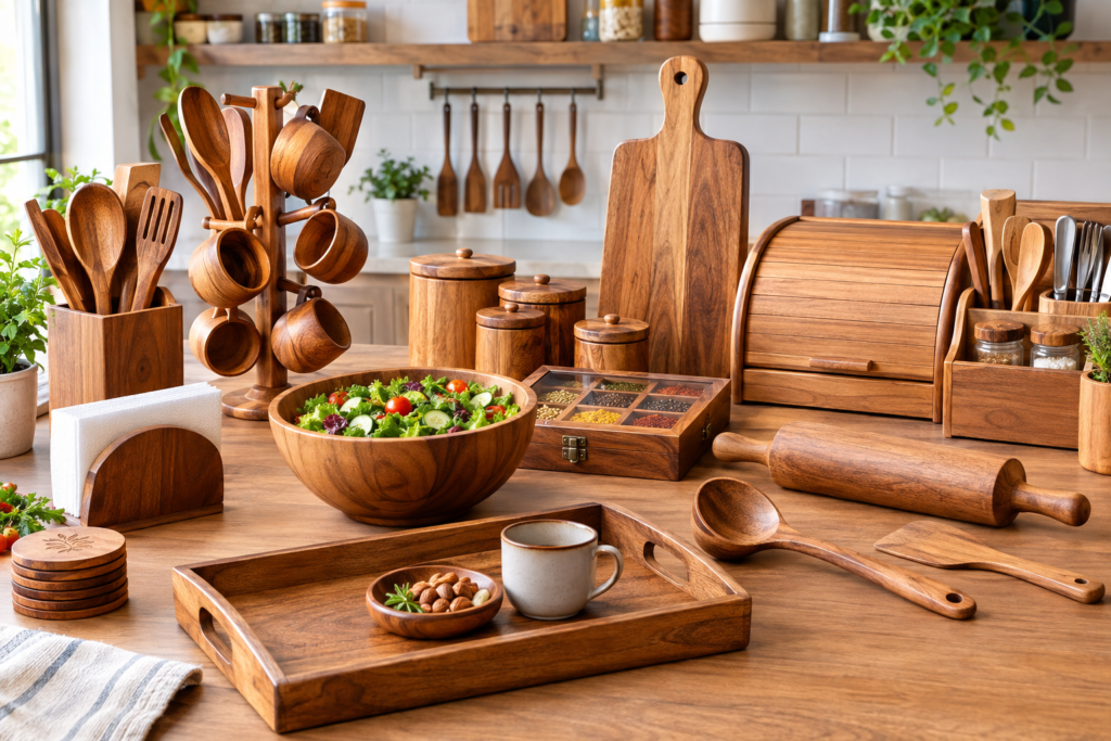 Warm Wooden Kitchen Countertop Still Life