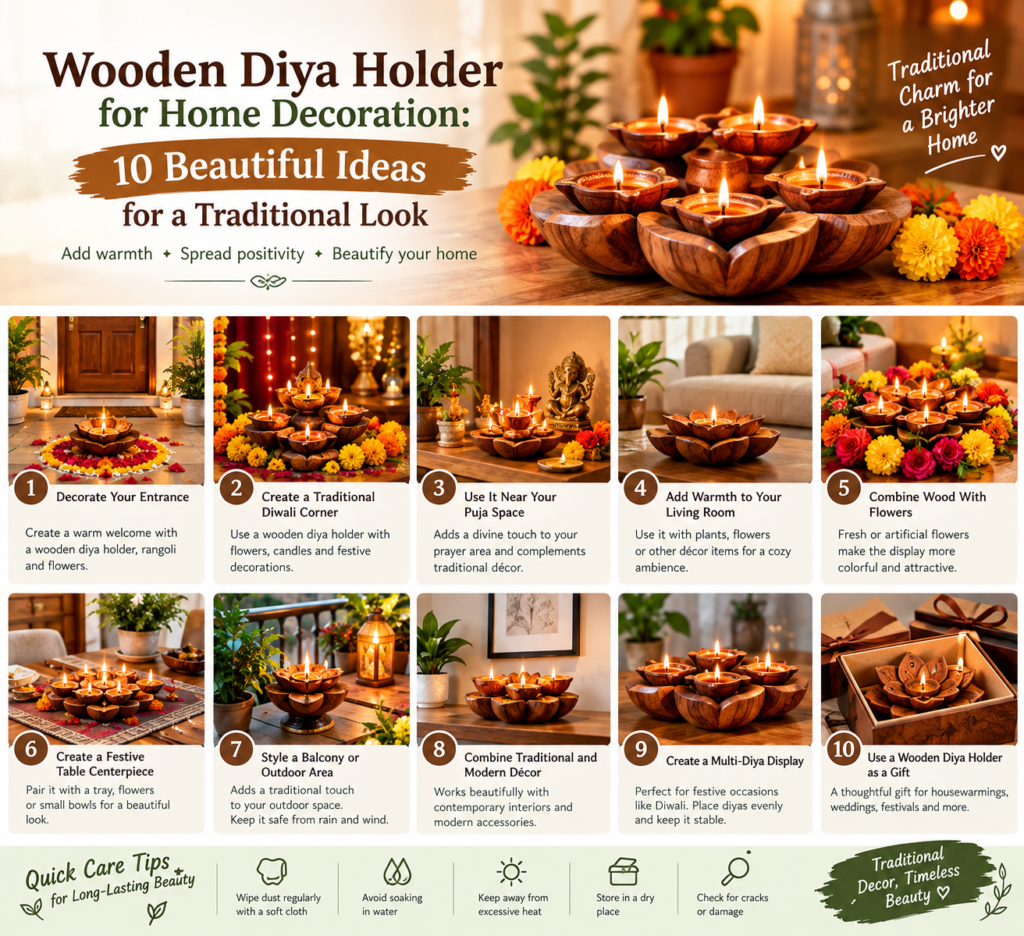 Wooden Diya Holder for Home Decoration