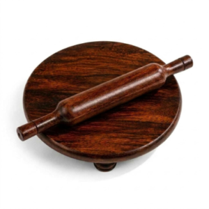 Traditional Wooden Roti Rolling Board with Smooth Wooden Rolling Pin