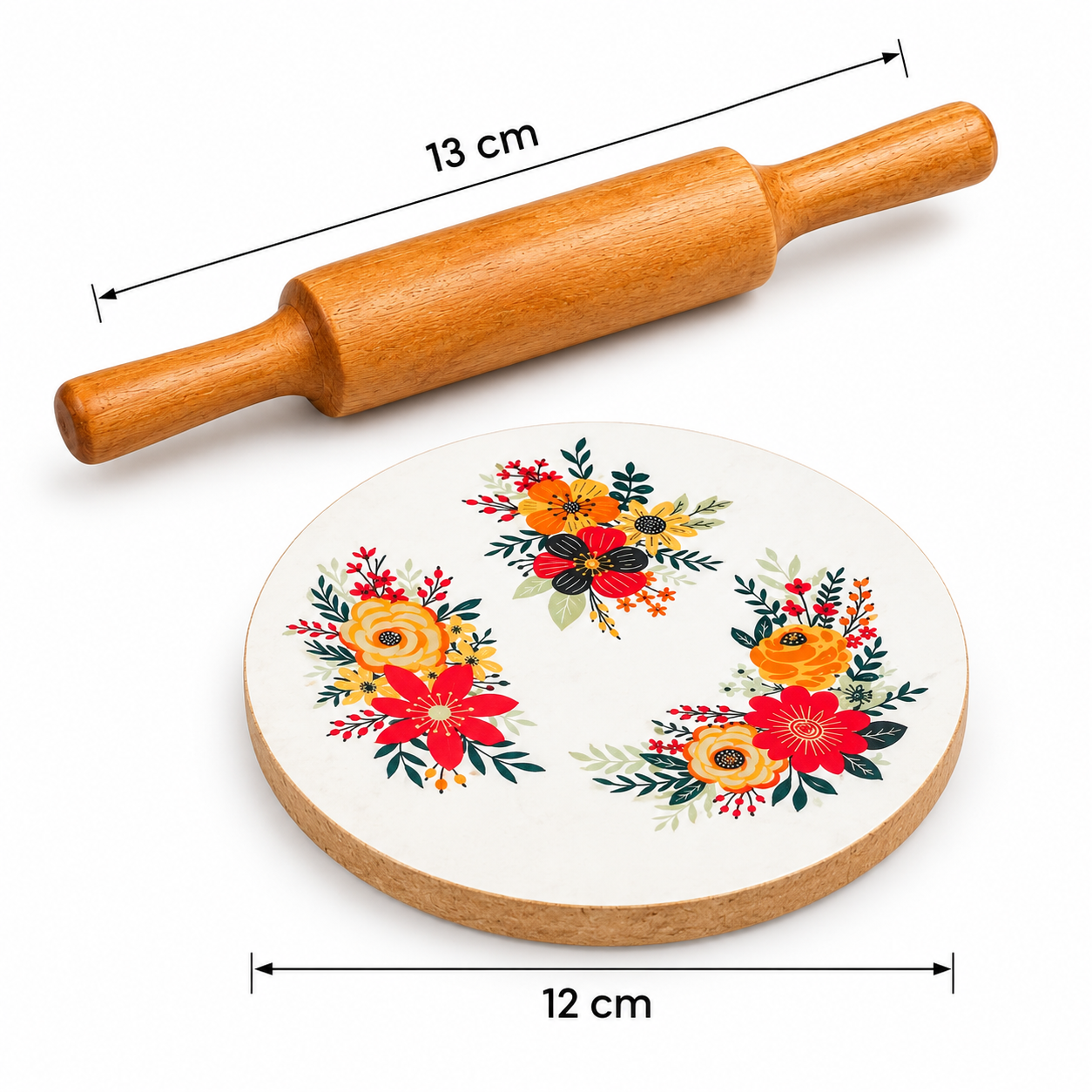 Shinasco wooden chakla belan set with 12 cm chakla and 13 cm belan dimensions