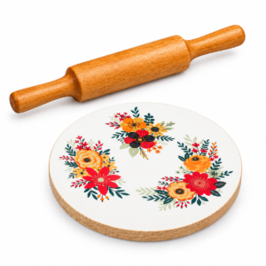 Shinasco wooden chakla belan set with floral design for roti making