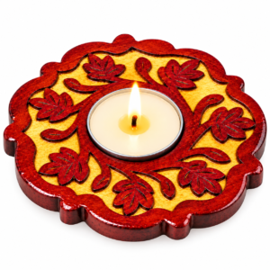 Shinasco Wooden Decorative Tealight Candle Holder Red Gold Floral Diya Holder