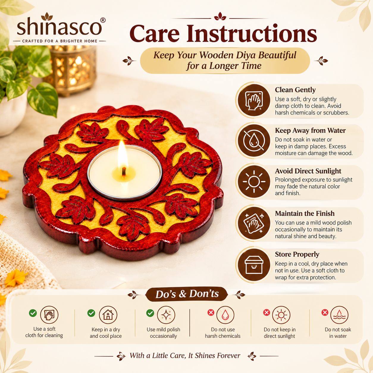 Shinasco Wooden Diya Candle Holder | Decorative Tealight Holder Stand for Home Decor, Pooja & Diwali - Image 5
