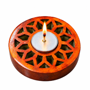 Shinasko Wooden Decorative Orange Tealight Candle Holder Diya Holder 10 cm Diameter 3 cm Height