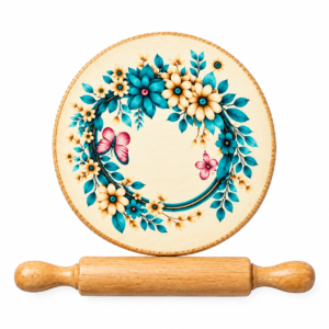 Wooden chakla belan set with beautiful floral design for traditional roti making and kitchen use