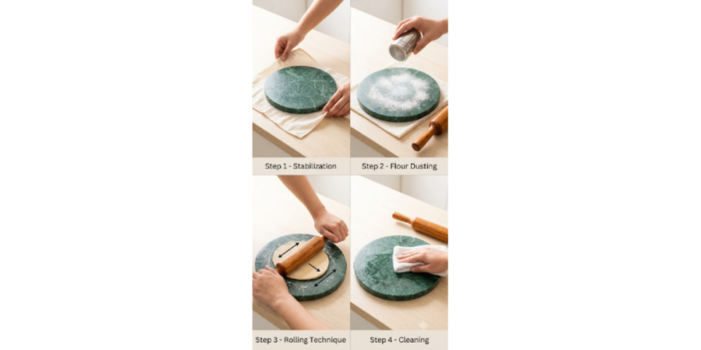 How to use green marble chakla and wooden belan for rolling dough