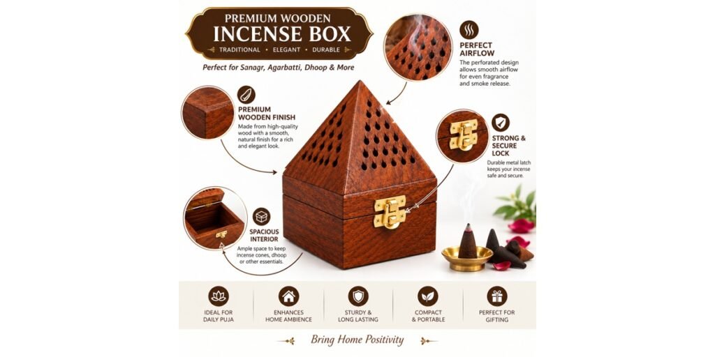 Premium wooden incense box with ventilation holes, secure latch and spacious interior