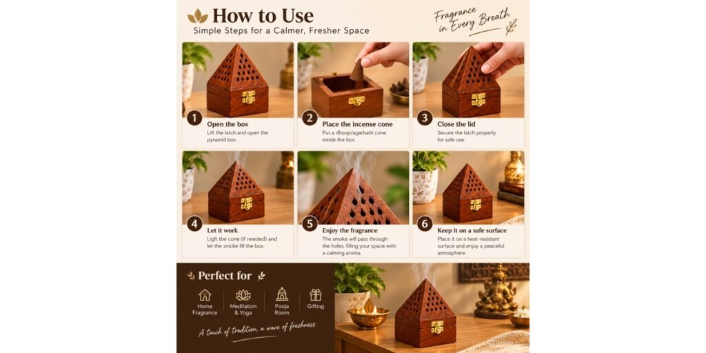 How to use a wooden incense holder box with incense cone step by step