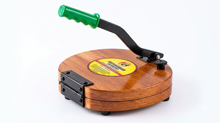 Wooden Roti Maker manual chapati press with sturdy wooden base and handle