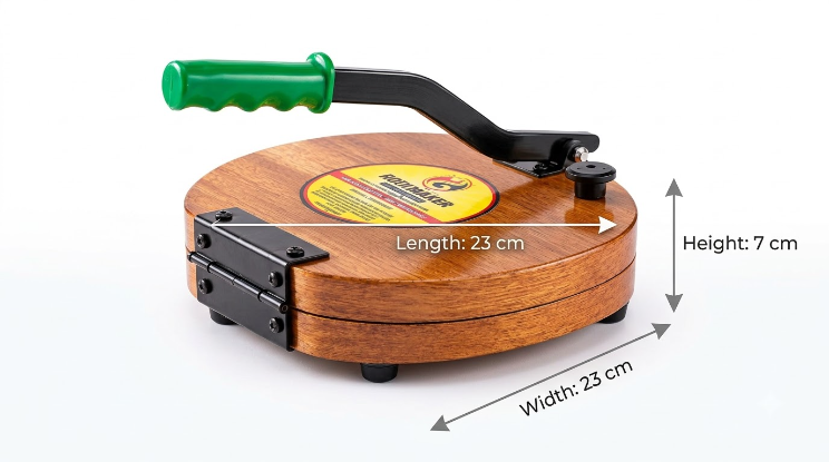 Wooden Manual Roti Maker Chapati Press 23 x 23 x 7 cm with Green Handle