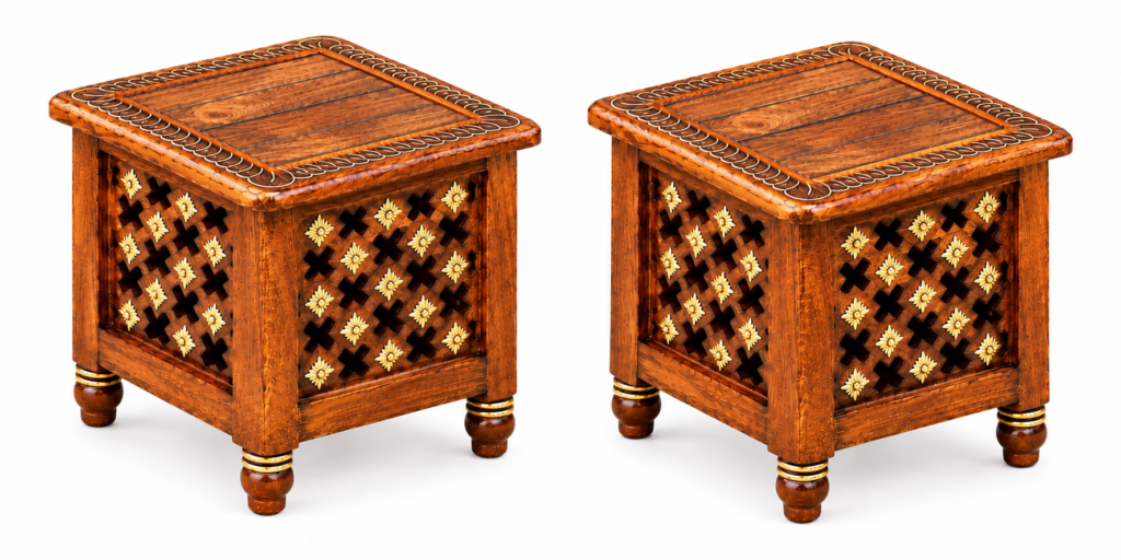 Shinasco wooden stool for home with traditional jali carving and decorative floral design