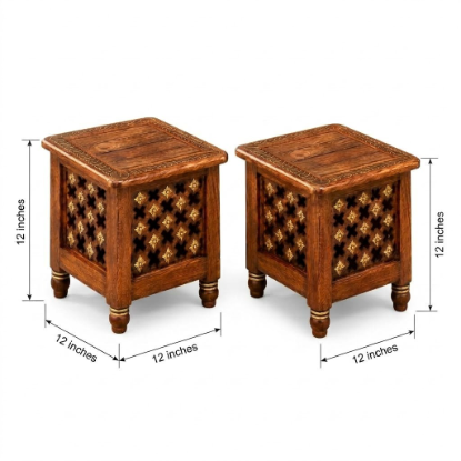 Shinasco wooden stool set of 2, 12 × 12 inch square decorative stools