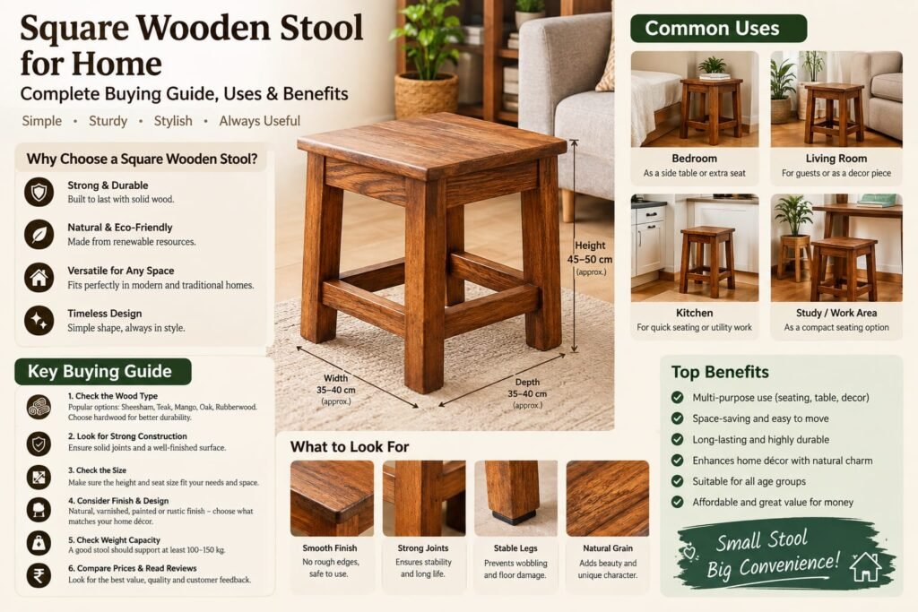 Square Wooden Stool for Home