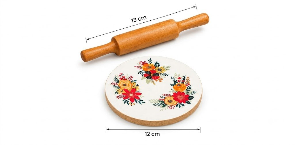 Wooden chakla belan set with 13 cm rolling pin and 12 cm chakla