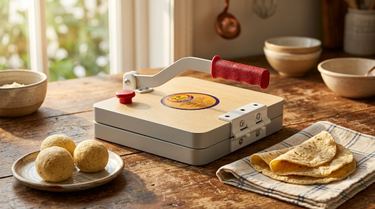 Wooden roti maker machine with handle for making round chapati